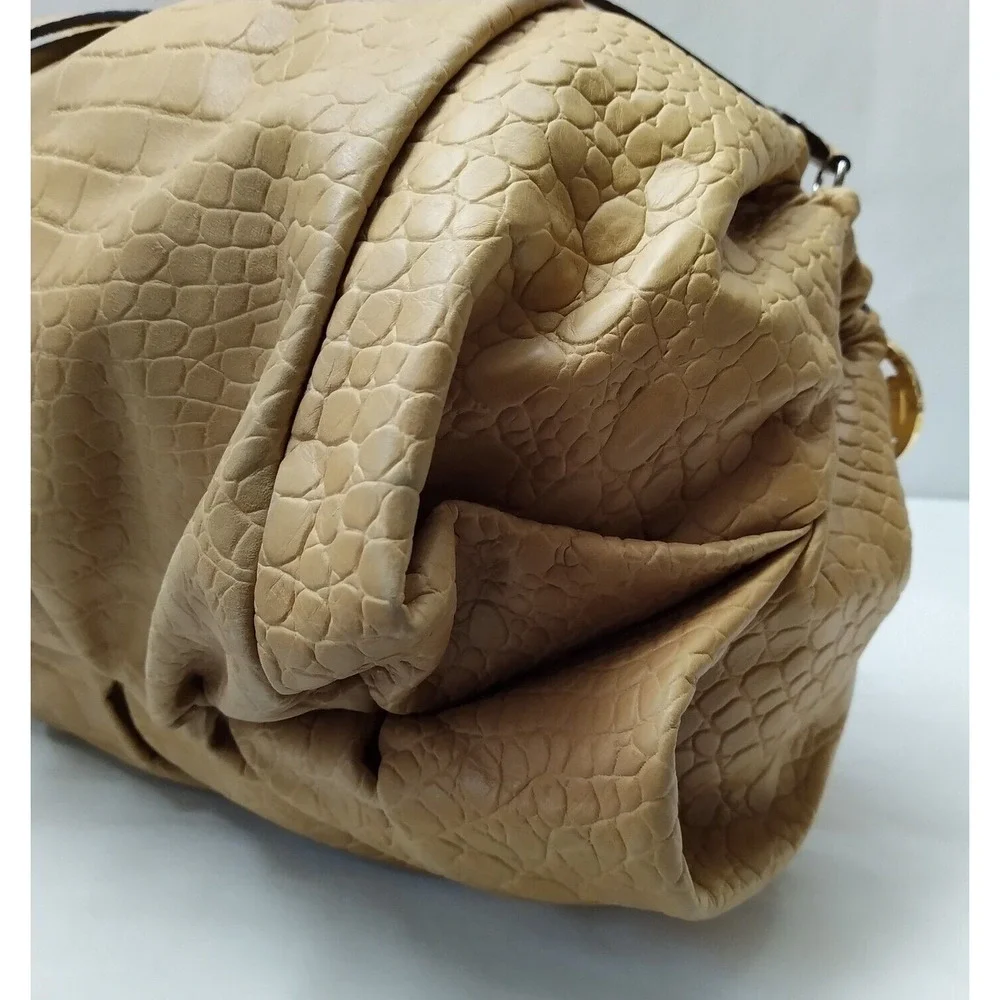 Michael Kors Tan Leather Crocodile Embossed Leather Chain Strap Shoulder Bag